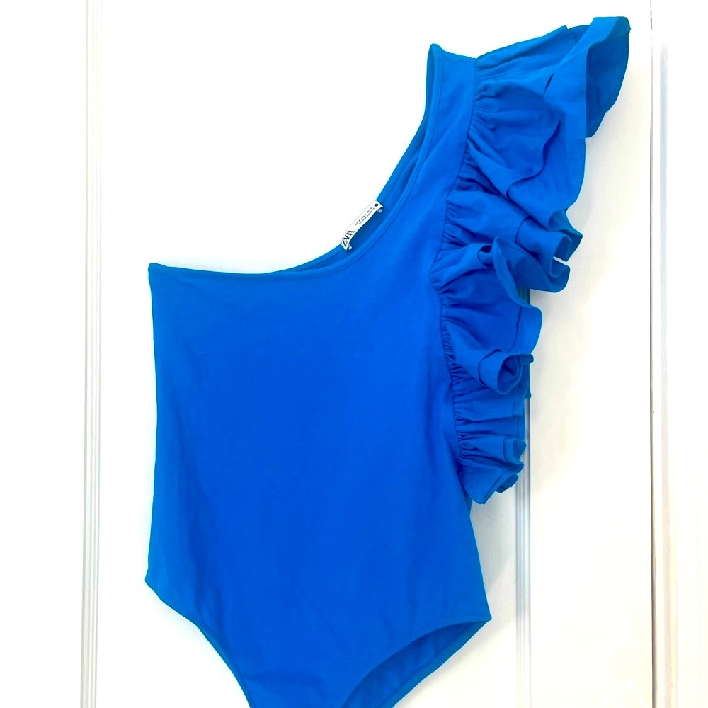 Small Blue One Shoulder ZARA Bodysuit